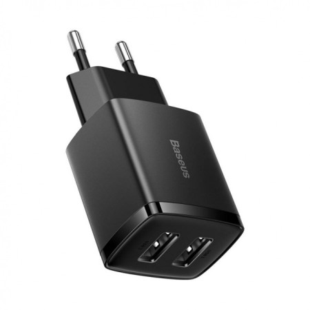 Baseus Compact Quick Charger, 2x USB, 10.5W Black (Black)