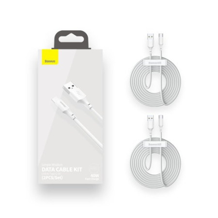 Baseus cable kit (USB - USB Type C 2 pcs). Power Delivery Quick Charge 40W 5A 1.5m. (White)