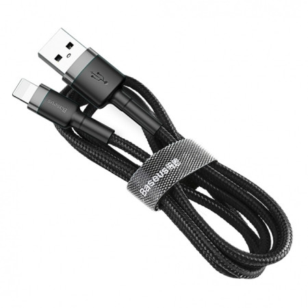 Baseus Cafule Cable durable nylon cord USB / Lightning QC3.0 2.4A 1m black-gray (Black and Grey)