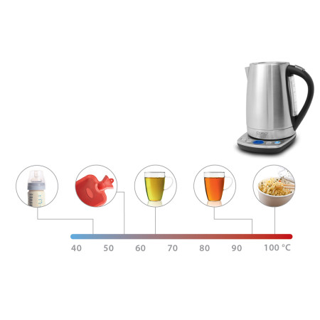 Caso WK 2200 With electronic control, Stainless steel, Stainless steel, 2200 W, 1.7 L, 360 rotational base