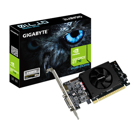 Gigabyte Low Profile NVIDIA, 2 GB, GeForce GT 710, GDDR5, PCI Express 2.0, Cooling type Active, Processor frequency 954 MHz, HDM