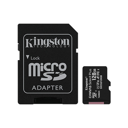 Kingston Canvas Select Plus UHS-I 128 GB, MicroSDXC, Flash memory class 10, SD Adapter