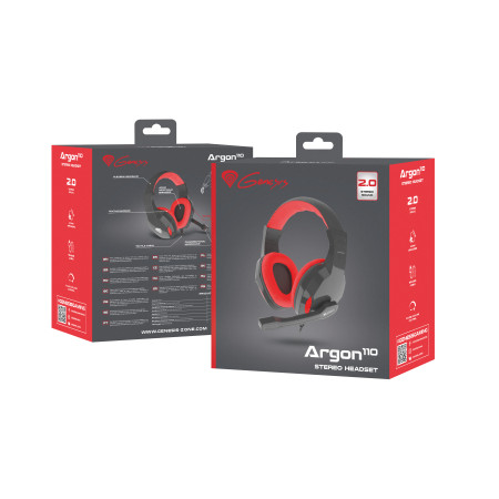 GENESIS ARGON 110 Gaming Headset, On-Ear, Wired, Microphone, Black/Red