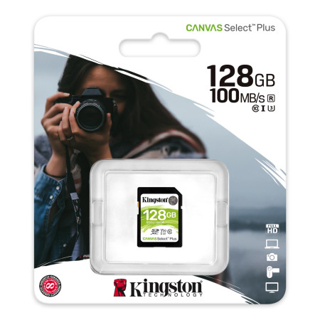 Kingston Canvas Select Plus 128 GB, SDHC, Flash memory class 10