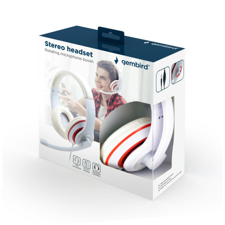 Gembird Stereo Headset MHS 03 WTRD White with Red Ring, Headset