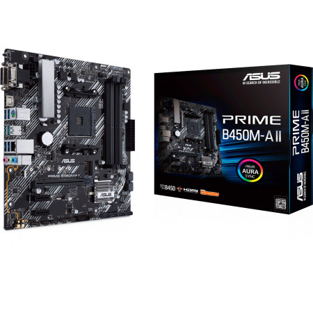 Asus PRIME B450M-A II Memory slots 4, Number of SATA connectors 6 x SATA III, max 128GB, Chipset AMD B, Processor family AMD, Mi