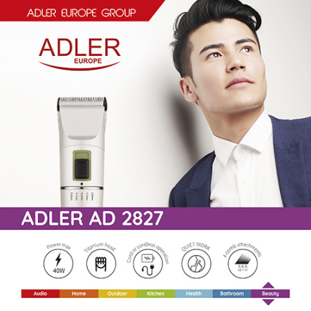 Adler Hair clipper AD 2827 Cordless or corded, Number of length steps 4, White