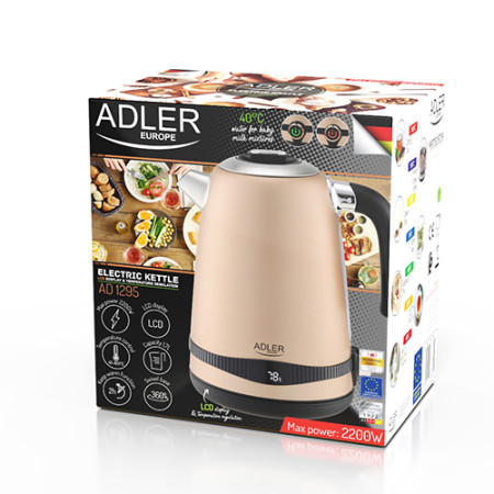 Adler Kettle AD 1295 Electric, 2200 W, 1.7 L, Stainless steel, 360 rotational base, Golden