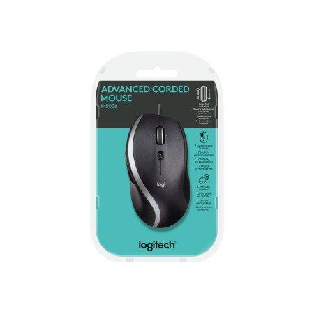 Logitech Advanced Corded Mouse M500s Optical Mouse, Wired, Black