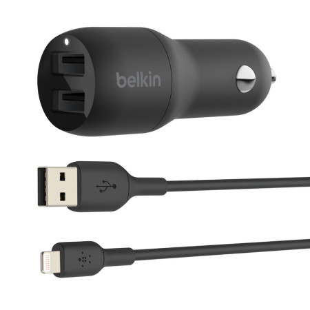 Belkin Dual USB-A Car Charger 24W + USB-A to Lightning Cable BOOST CHARGE Black