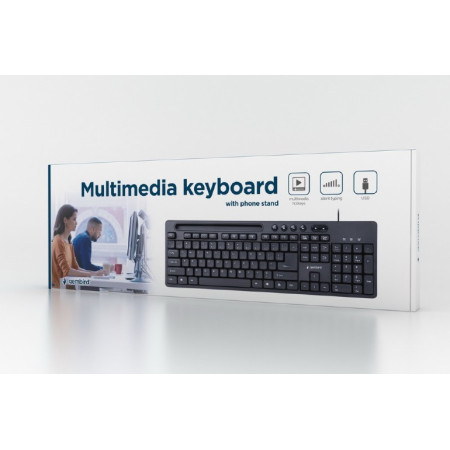 Gembird Multimedia keyboard with phone stand KB-UM-108 USB Keyboard, Wired, US, Black