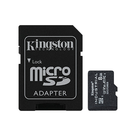 Kingston UHS-I 8 GB, microSDHC/SDXC Industrial Card, Flash memory class Class 10, UHS-I, U3, V30, A1, SD Adapter