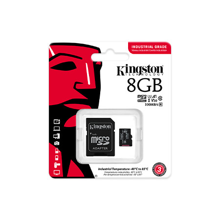 Kingston UHS-I 8 GB, microSDHC/SDXC Industrial Card, Flash memory class Class 10, UHS-I, U3, V30, A1, SD Adapter