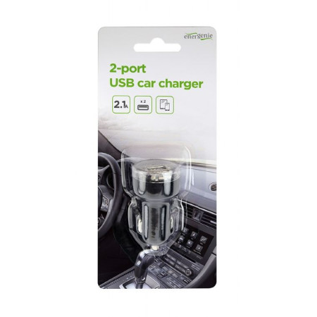 EnerGenie 2-port USB car charger EG-U2C2A-CAR-02 Black, 2.1 A