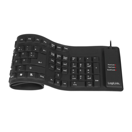 Logilink Flexible waterproof Keyboard USB + PS/2 ID0019A Flexible keyboard, DE, Black