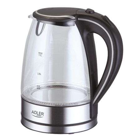 Adler Kettle AD 1225 Standard, 2000 W, 1.7 L, Glass, 360 rotational base, Stainless steel/Black