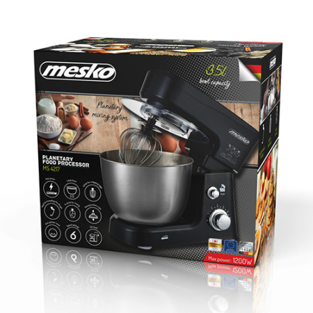 Mesko MS 4217 Food Processor, 1200 W, Number of speeds 6, Stainless steel/Black