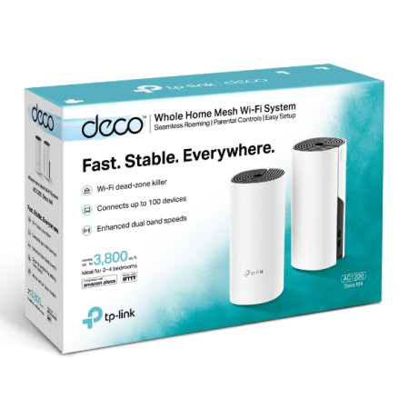 TP-LINK Whole Home Mesh WiFi System Deco M4 (2-Pack) 802.11ac, 300+867 Mbit/s, 10/100/1000 Mbit/s, Ethernet LAN (RJ-45) ports 2,