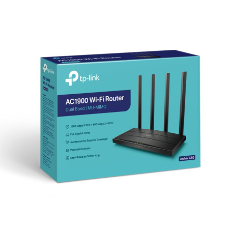 TP-LINK AC1900 Wireless MU-MIMO Wi-Fi 5 Router Archer C80 802.11ac, 1300+600 Mbit/s, 10/100/100 Mbit/s, Ethernet LAN (RJ-45) por