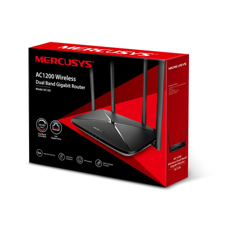 Mercusys AC1200 Wireless Dual Band Gigabit Router AC12G 802.11ac, 300+867 Mbit/s, 10/100/1000 Mbit/s, Ethernet LAN (RJ-45) ports