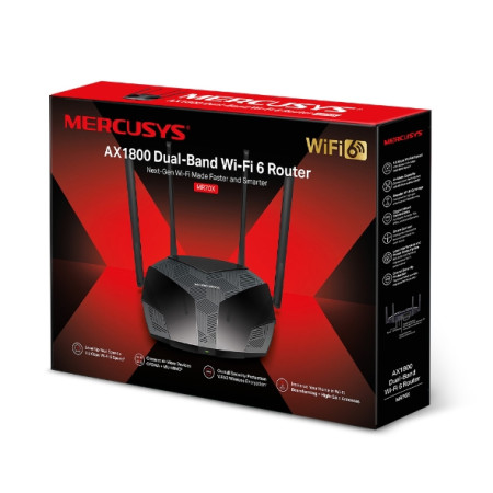 Mercusys AX1800 Dual-Band WiFi 6 Router MR70X 802.11ax, 1201+574 Mbit/s, 10/100/1000 Mbit/s, Ethernet LAN (RJ-45) ports 3, Anten