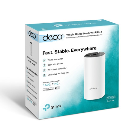 TP-LINK AC1200 Whole Home Mesh WiFi System Deco M4 (1-pack) 802.11ac, 867+300 Mbit/s, 10/100/1000 Mbit/s, Ethernet LAN (RJ-45) p