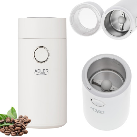 Adler Coffee Mill AD 4446ws 150 W, Coffee beans capacity 75 g, White