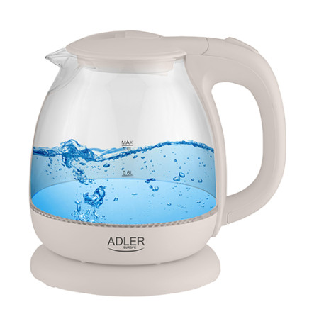 Adler Kettle AD 1283C Electric, 900 W, 1 L, Glass/Stainless steel, 360 rotational base, Cream