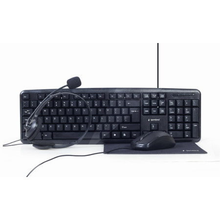 Gembird 4-in-1 Multimedia office set KBS-UO4-01 Keyboard, Mouse, Pad and Headset Set, Wired, Mouse included, US, Black