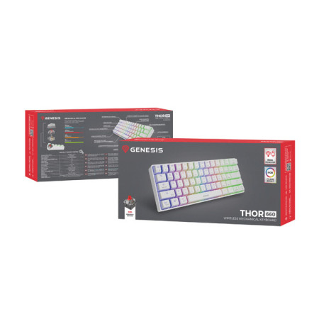 Genesis THOR 660 RGB Gaming keyboard, RGB LED light, US, White, Wireless/Wired, Wireless connection, Gateron Red Switch