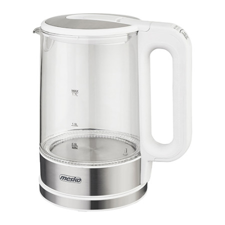 Mesko Kettle MS 1301w Electric, 1850 W, 1.7 L, Glass/Stainless steel, 360 rotational base, White