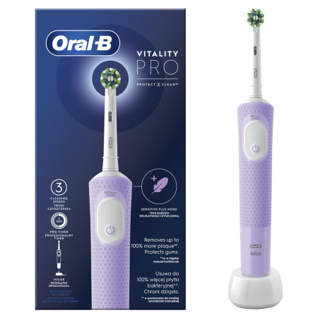 Oral-B Electric Toothbrush D103 Vitality Pro Rechargeable, For adults, Number of brush heads included 1, Lilac Mist, Number of t