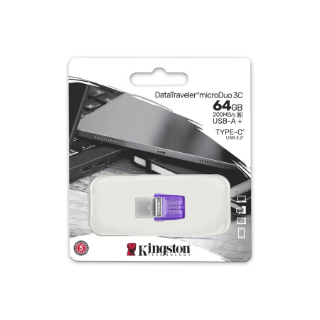 Kingston DataTraveler DT Micro Duo 3C 64 GB, USB Type-C and Type-A, Purple