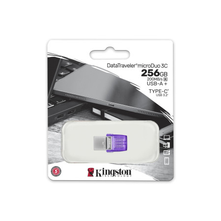 Kingston DataTraveler DT Micro Duo 3C 256 GB, USB Type-C and Type-A, Purple