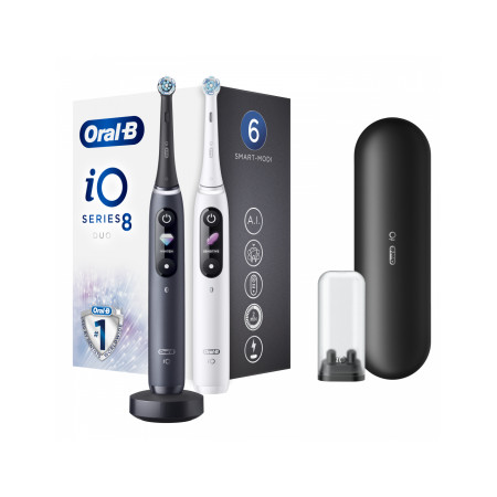 Oral-B Electric Toothbrush iO8 Series Duo Rechargeable, For adults, Number of brush heads included 2, Black Onyx/White, Number o