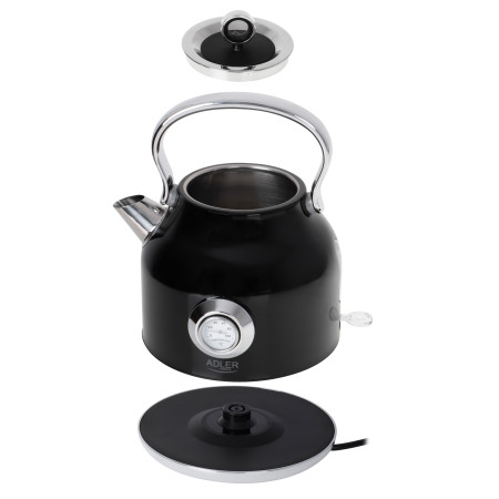 Adler Kettle with a Thermomete AD 1346b Electric, 2200 W, 1.7 L, Stainless steel, 360 rotational base, Black