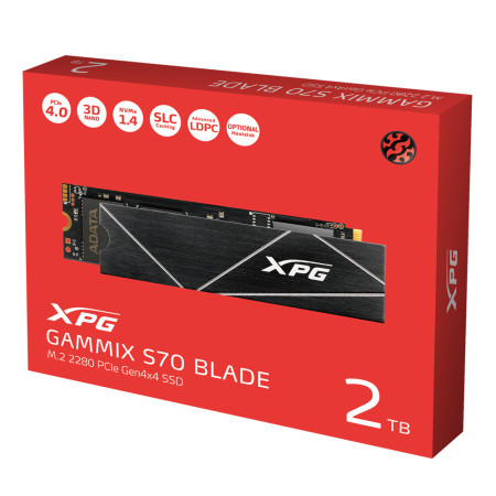 ADATA XPG Gammix S70 BLADE 2000 GB, SSD form factor M.2 2280, SSD interface PCIe Gen4x4, Write speed 6400 MB/s, Read speed 7400 