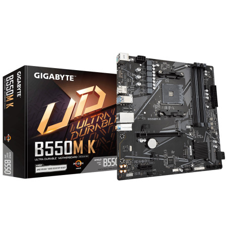 Gigabyte B550M K 1.0 M/B Processor family AMD, Processor socket AM4, DDR4 DIMM, Memory slots 4, Supported hard disk drive interf