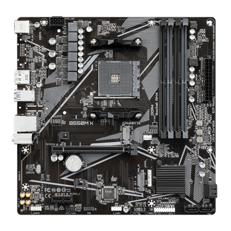 Gigabyte B550M K 1.0 M/B Processor family AMD, Processor socket AM4, DDR4 DIMM, Memory slots 4, Supported hard disk drive interf