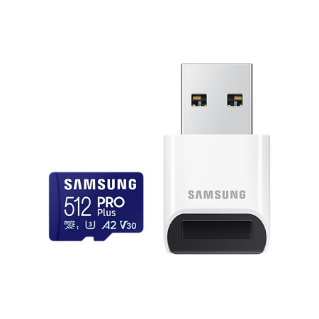 Samsung PRO Plus microSD Card with USB Adapter 512 GB, MicroSDXC, Flash memory class U3, V30, A2