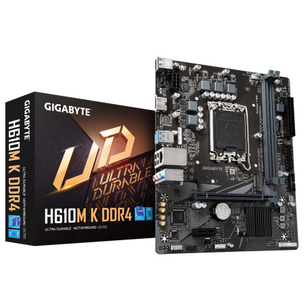 Gigabyte H610M K DDR4 1.0 M/B Processor family Intel, Processor socket LGA1700, DDR4 DIMM, Memory slots 2, Supported hard disk d