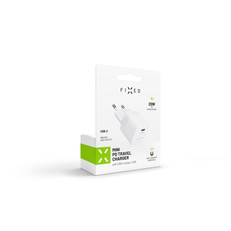 Fixed Mini USB-C Travel Charger Fast charging, White, 20 W