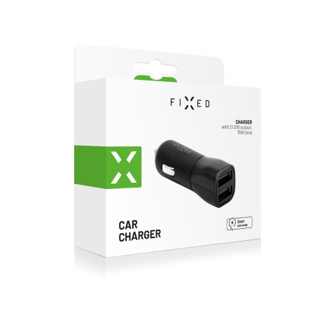 Fixed Dual USB Car Charger Black, 15 W