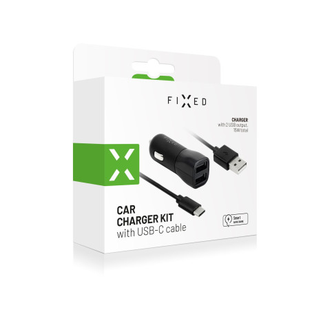 Fixed Car Charger Dual USB Cable Black, 15 W