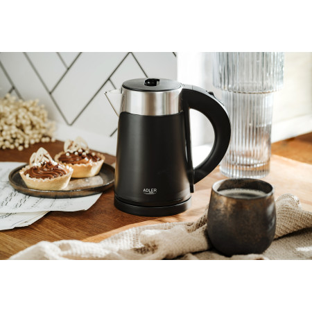 Adler Kettle AD 1372 Electric, 800 W, 0.6 L, Plastic/Stainless steel, 360 rotational base, Black