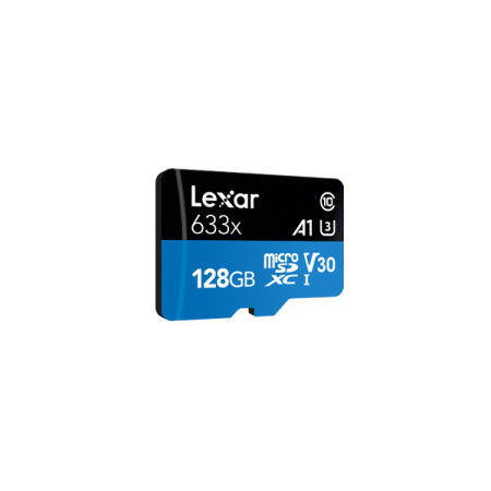 Lexar High-Performance 633x UHS-I micro SDXC, 128 GB, Class 10, U3, V30, A1, 45 MB/s, 100 MB/s