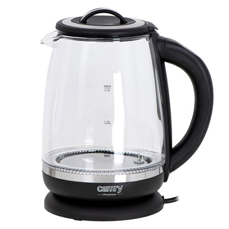 Camry Kettle CR 1290 Standard, 2200 W, 2 L, Plastic/glass, Black/Transparent, 360 rotational base