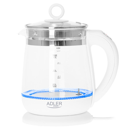 Adler Kettle AD 1299 Electric, 2200 W, 1.5 L, Glass/Stainless steel, 360 rotational base, White