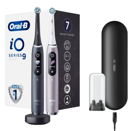 Oral-B Electric Toothbrush iO 9 Series Duo Rechargeable, For adults, Number of brush heads included 2, Black Onyx/Rose, Number o