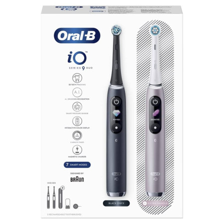 Oral-B Electric Toothbrush iO 9 Series Duo Rechargeable, For adults, Number of brush heads included 2, Black Onyx/Rose, Number o